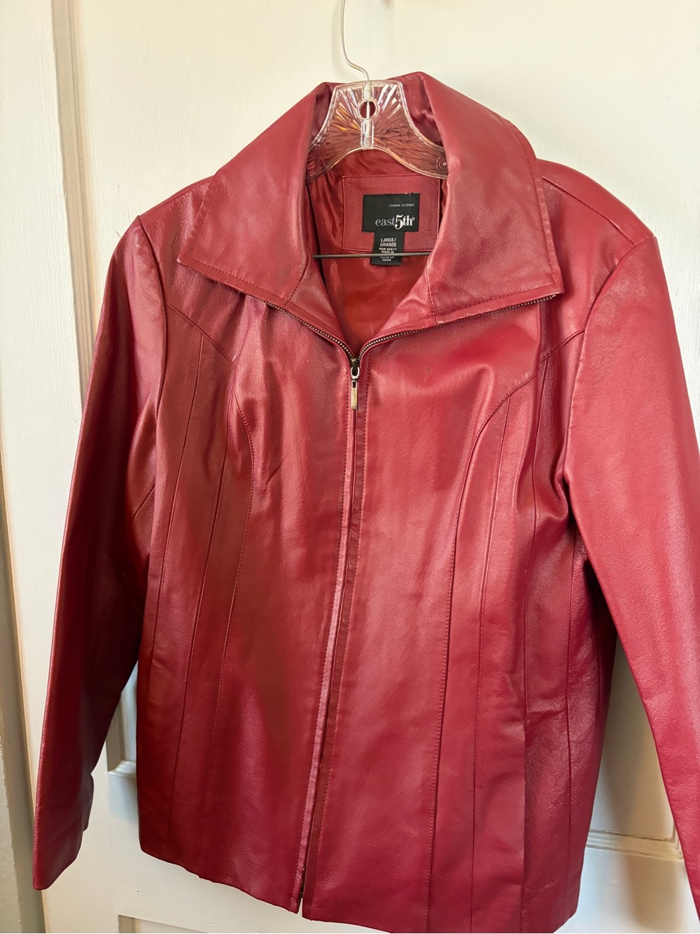 East 5th Women's Red Leather Zip Jacket